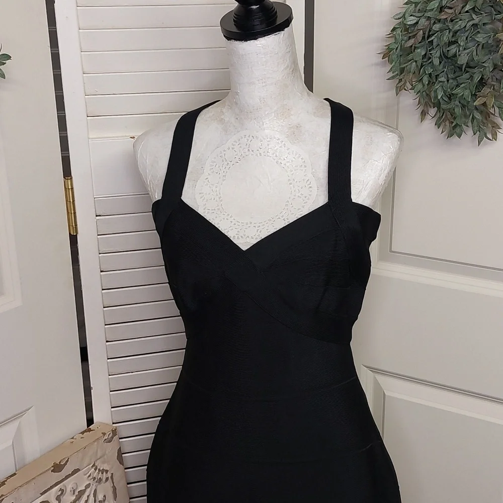 Alex & Eve Black Bodycon Bandage Dress Size 10 - Picture 2 of 10